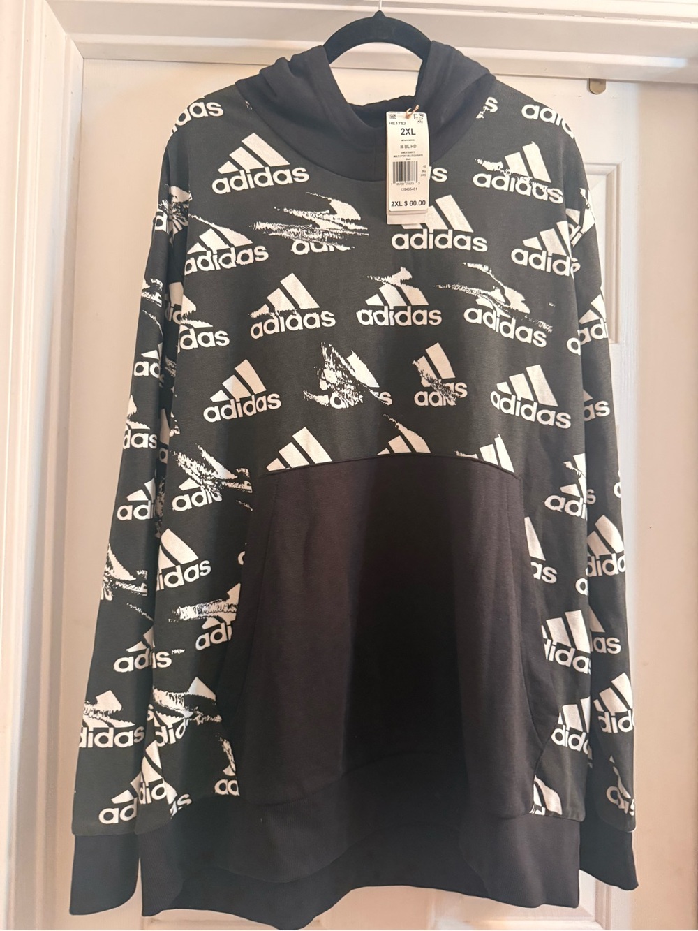 adidas Black and White All-Over Logo Hoodie